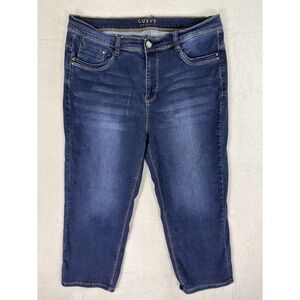 Curve Appeal Jeans Womens 16W Plus Blue Dark Wash High Rise Cropped Stretch